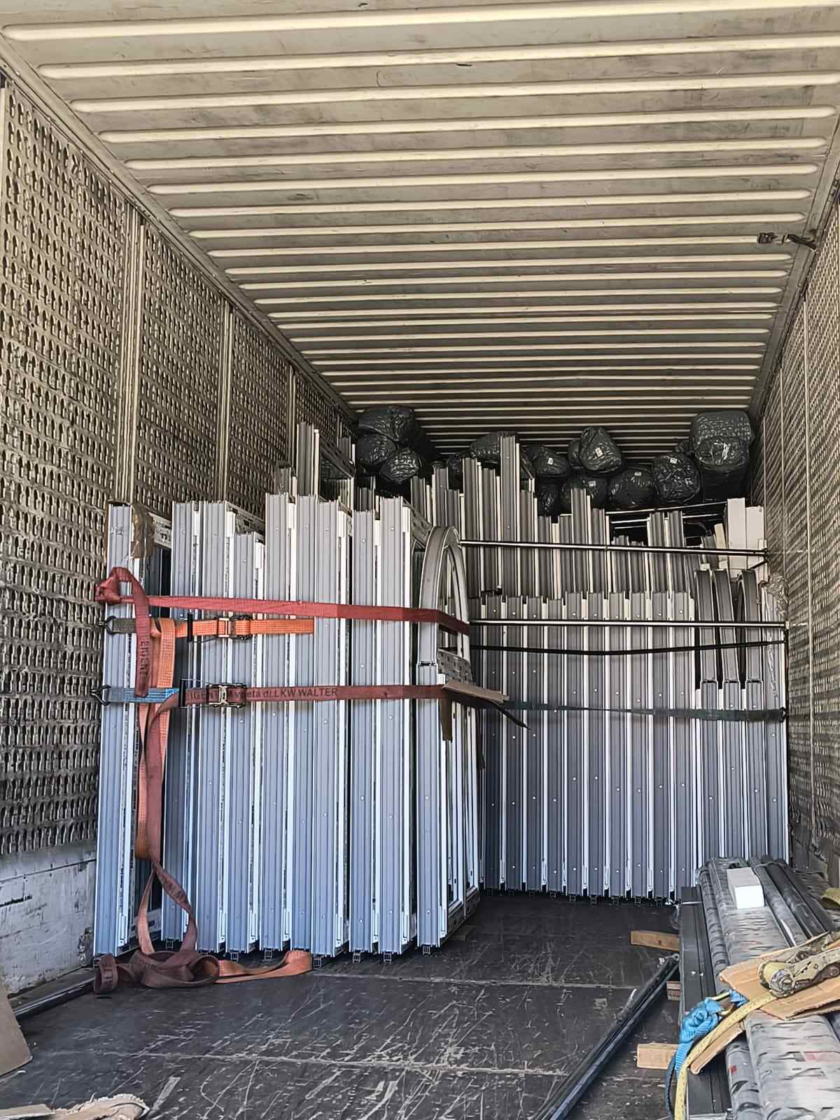 Aluminium profiles secured for transport